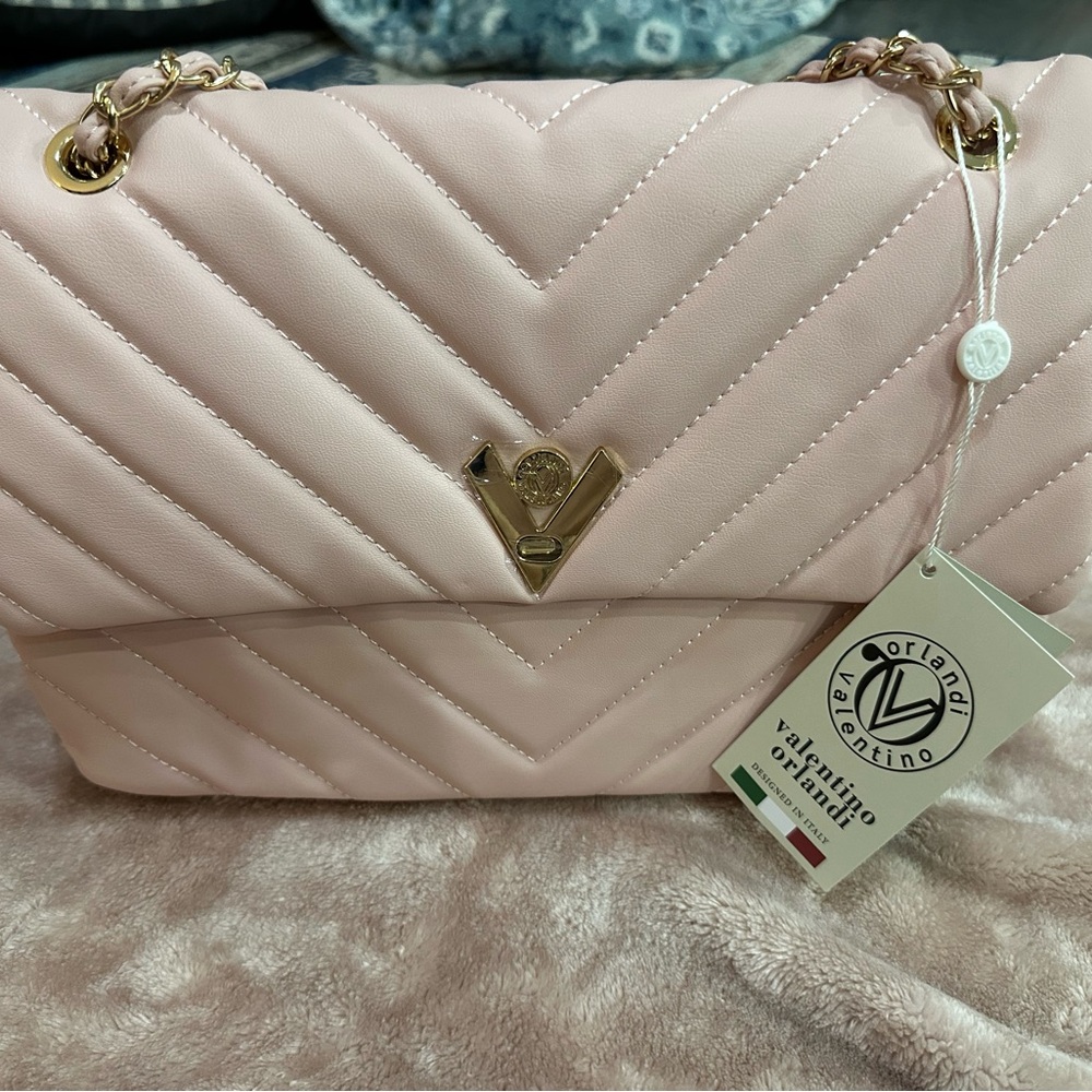 Valentino Orlandi inspired Quilted Chain Strap Shoulder Bag in Light Pink